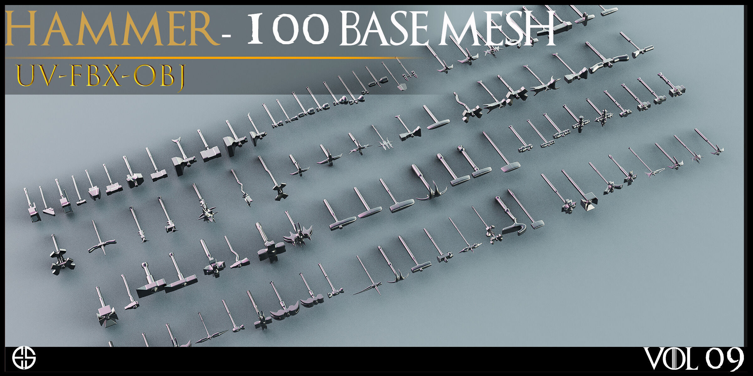100 Models-Cold Weapons-Hammer Weapons-Game Ready Model-Vol 09 Low-poly 3D model_11
