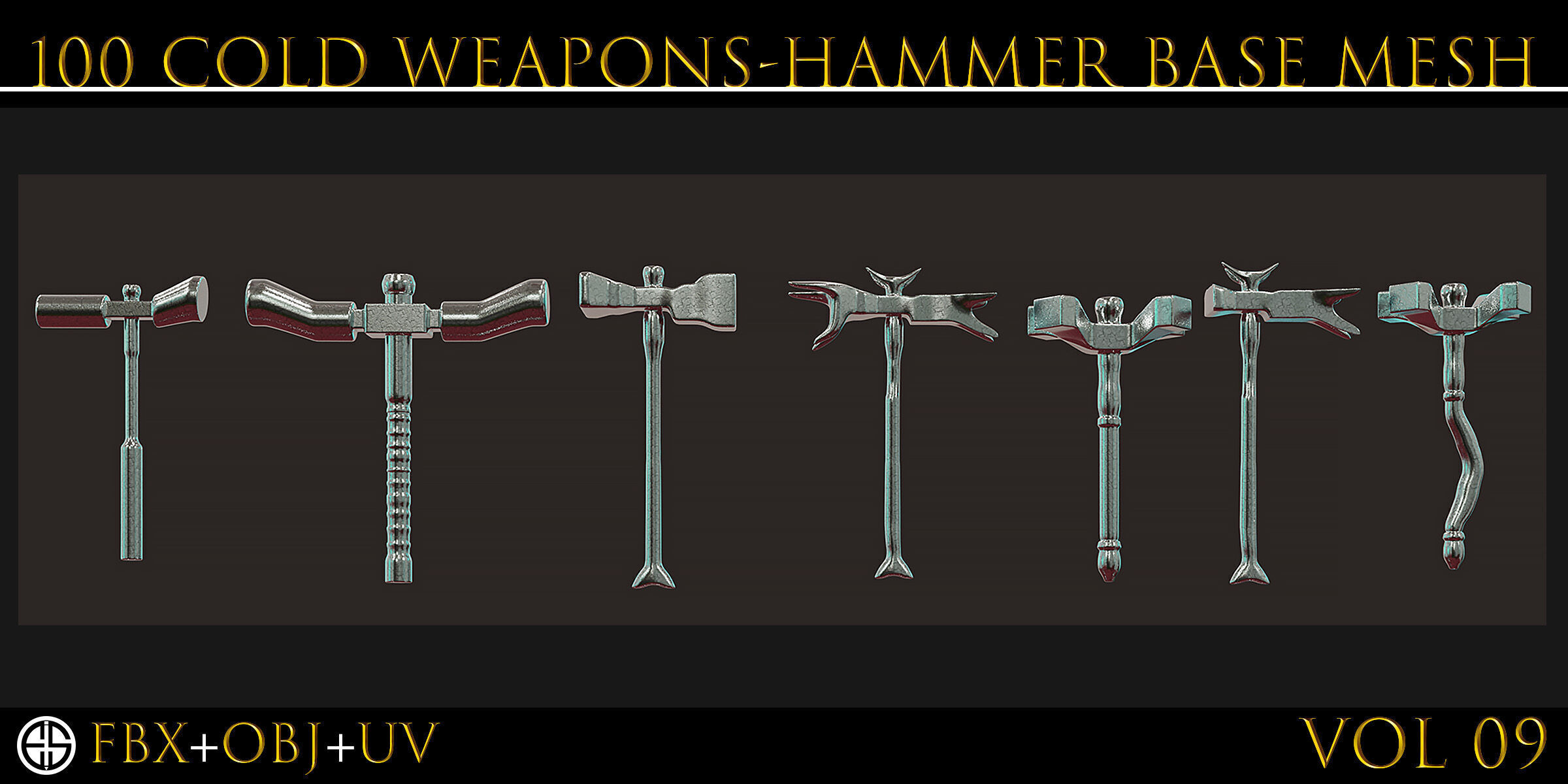 100 Models-Cold Weapons-Hammer Weapons-Game Ready Model-Vol 09 Low-poly 3D model_27