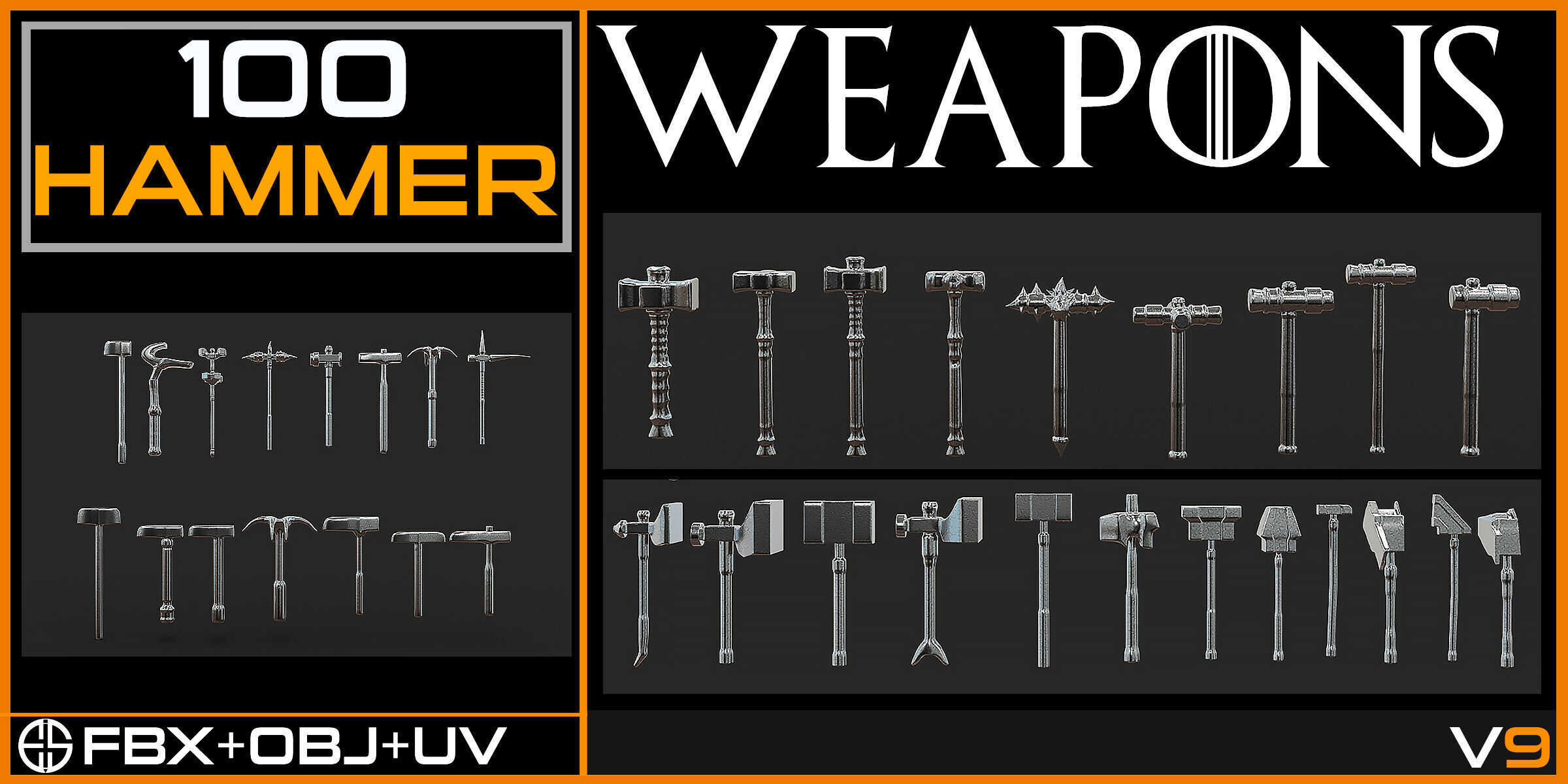 100 Models-Cold Weapons-Hammer Weapons-Game Ready Model-Vol 09 Low-poly 3D model_12