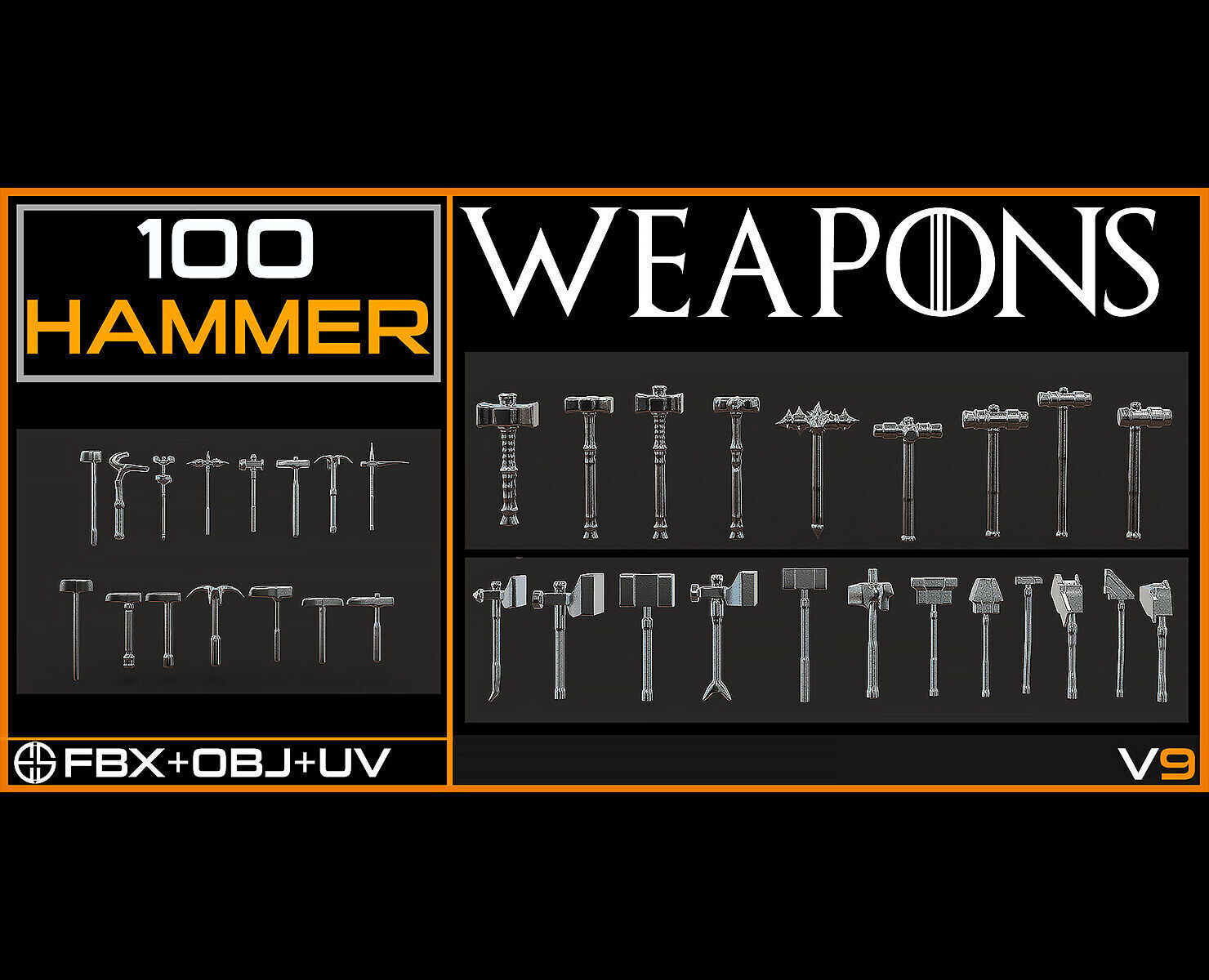 100 Models-Cold Weapons-Hammer Weapons-Game Ready Model-Vol 09 Low-poly 3D model_22