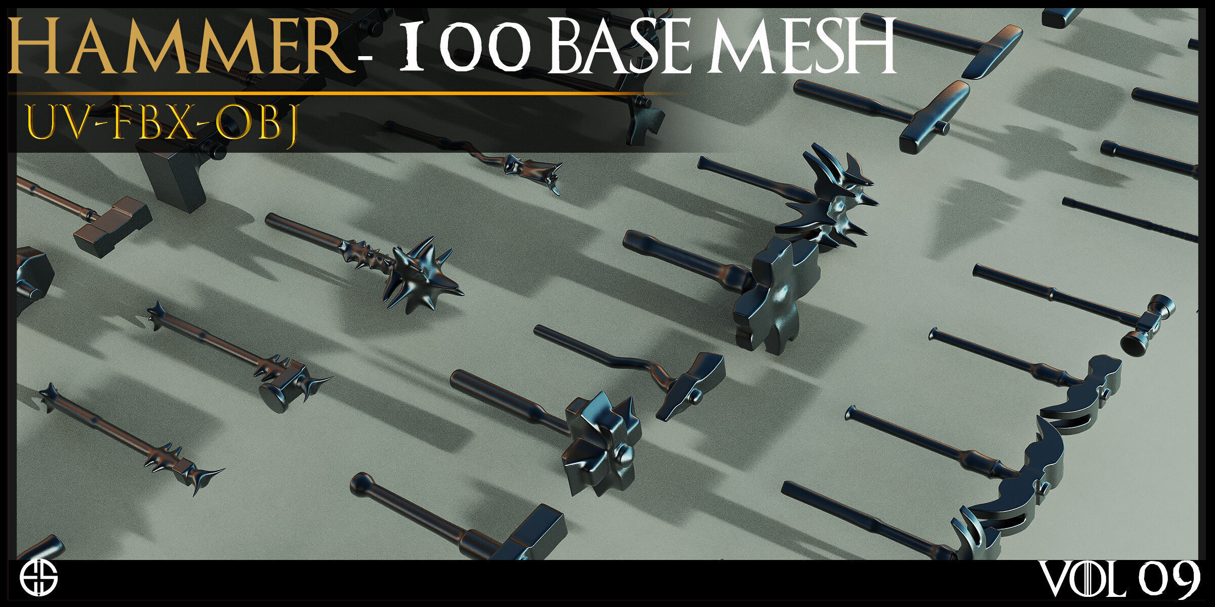 100 Models-Cold Weapons-Hammer Weapons-Game Ready Model-Vol 09 Low-poly 3D model_7