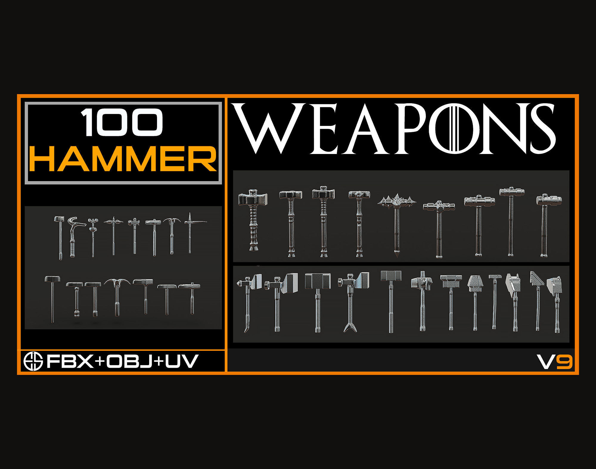 100 Models-Cold Weapons-Hammer Weapons-Game Ready Model-Vol 09 Low-poly 3D model_21