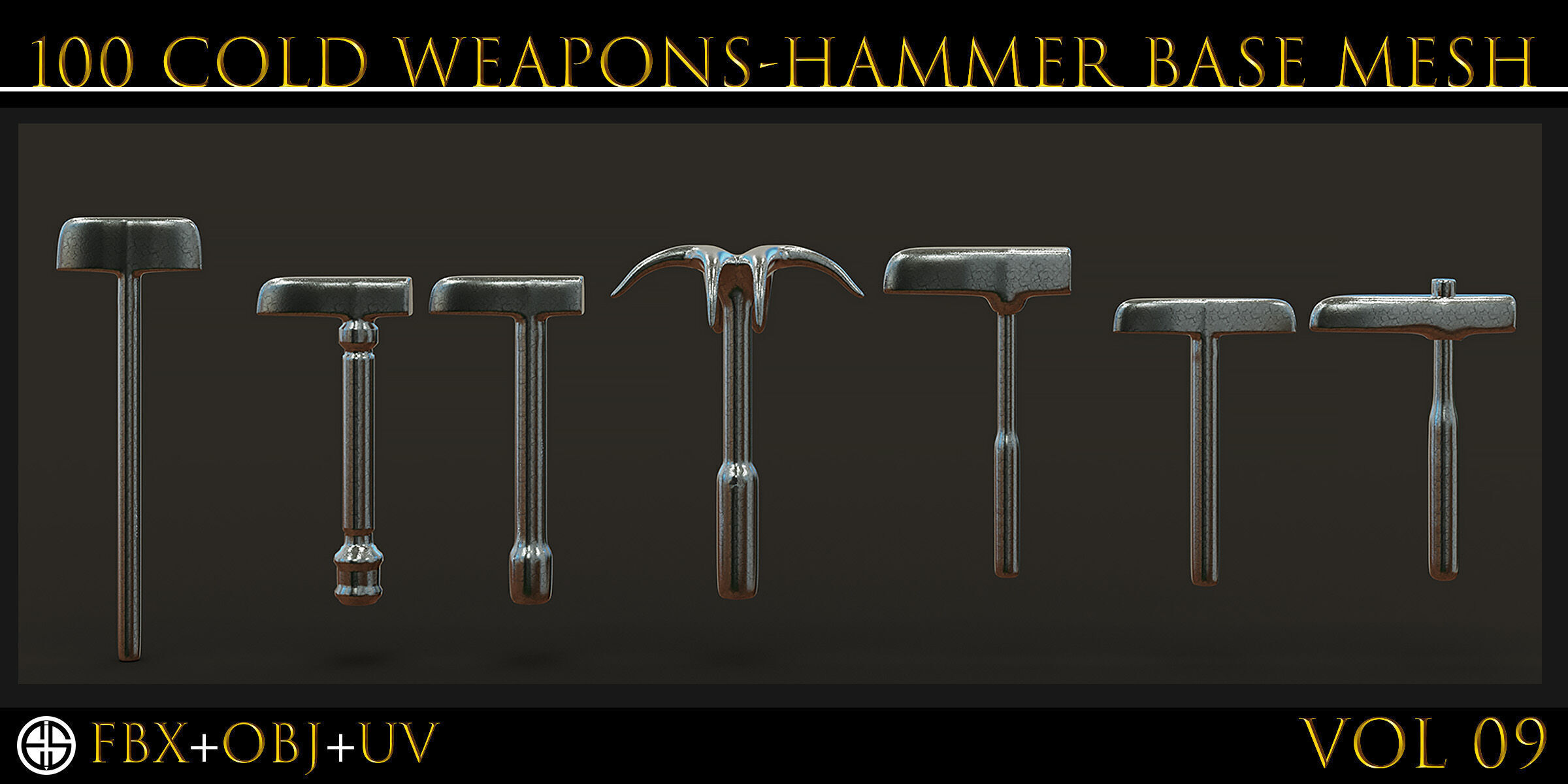 100 Models-Cold Weapons-Hammer Weapons-Game Ready Model-Vol 09 Low-poly 3D model_19