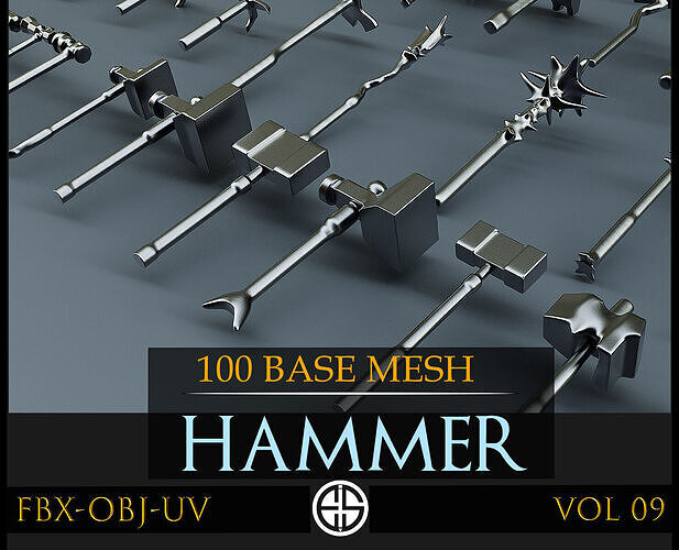 100 Models-Cold Weapons-Hammer Weapons-Game Ready Model-Vol 09 Low-poly 3D model