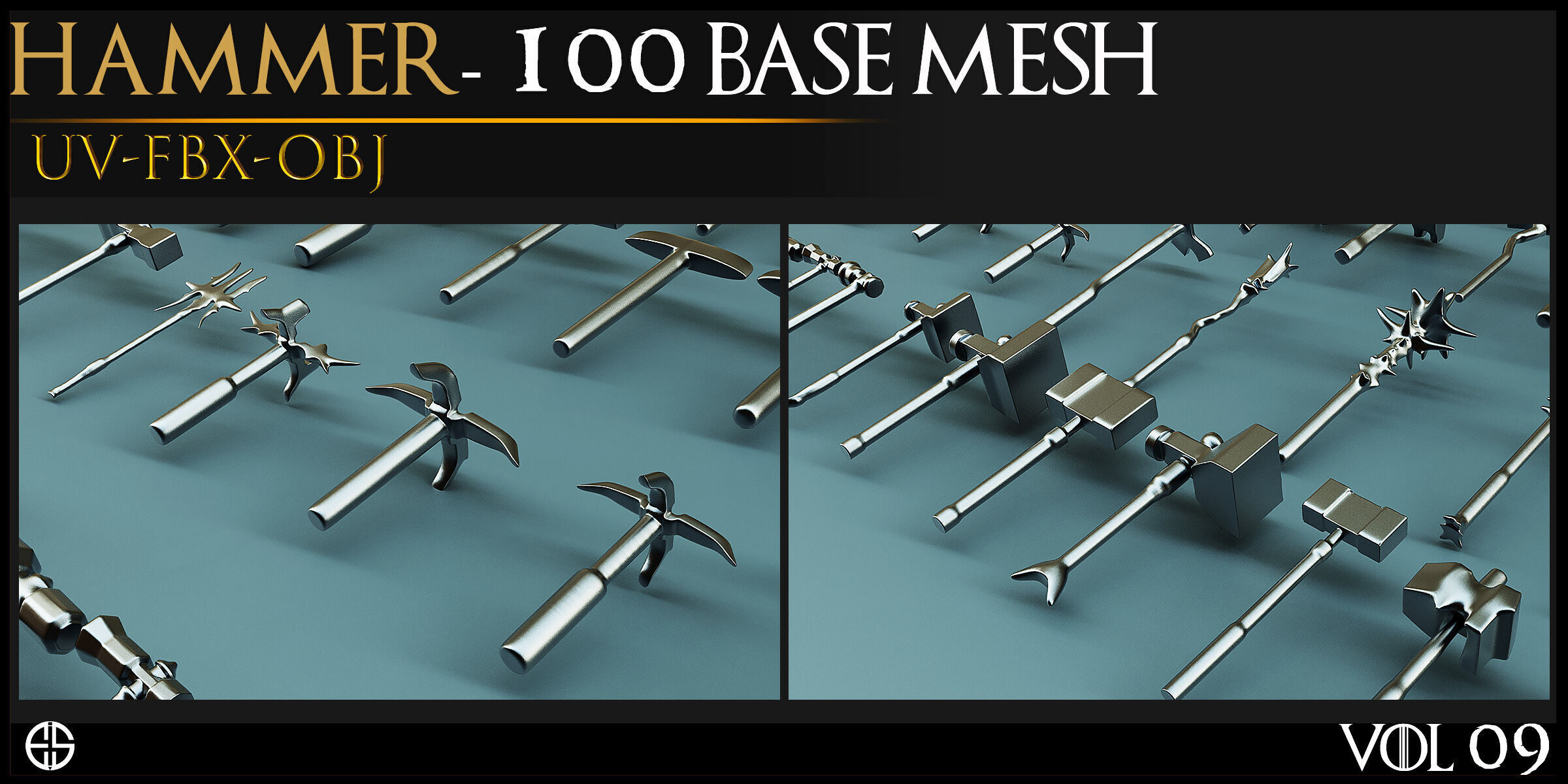 100 Models-Cold Weapons-Hammer Weapons-Game Ready Model-Vol 09 Low-poly 3D model_4