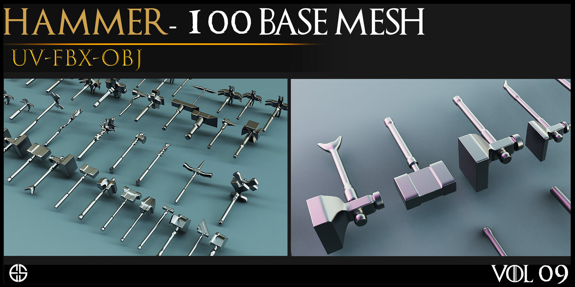 100 Models-Cold Weapons-Hammer Weapons-Game Ready Model-Vol 09 Low-poly 3D model_9