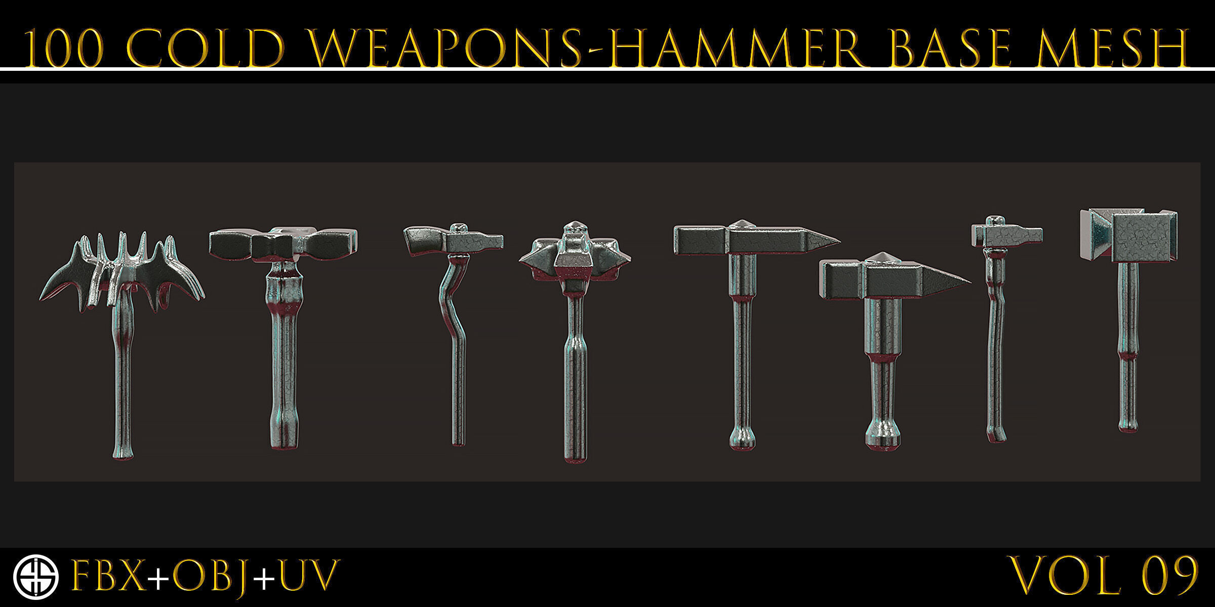 100 Models-Cold Weapons-Hammer Weapons-Game Ready Model-Vol 09 Low-poly 3D model_14