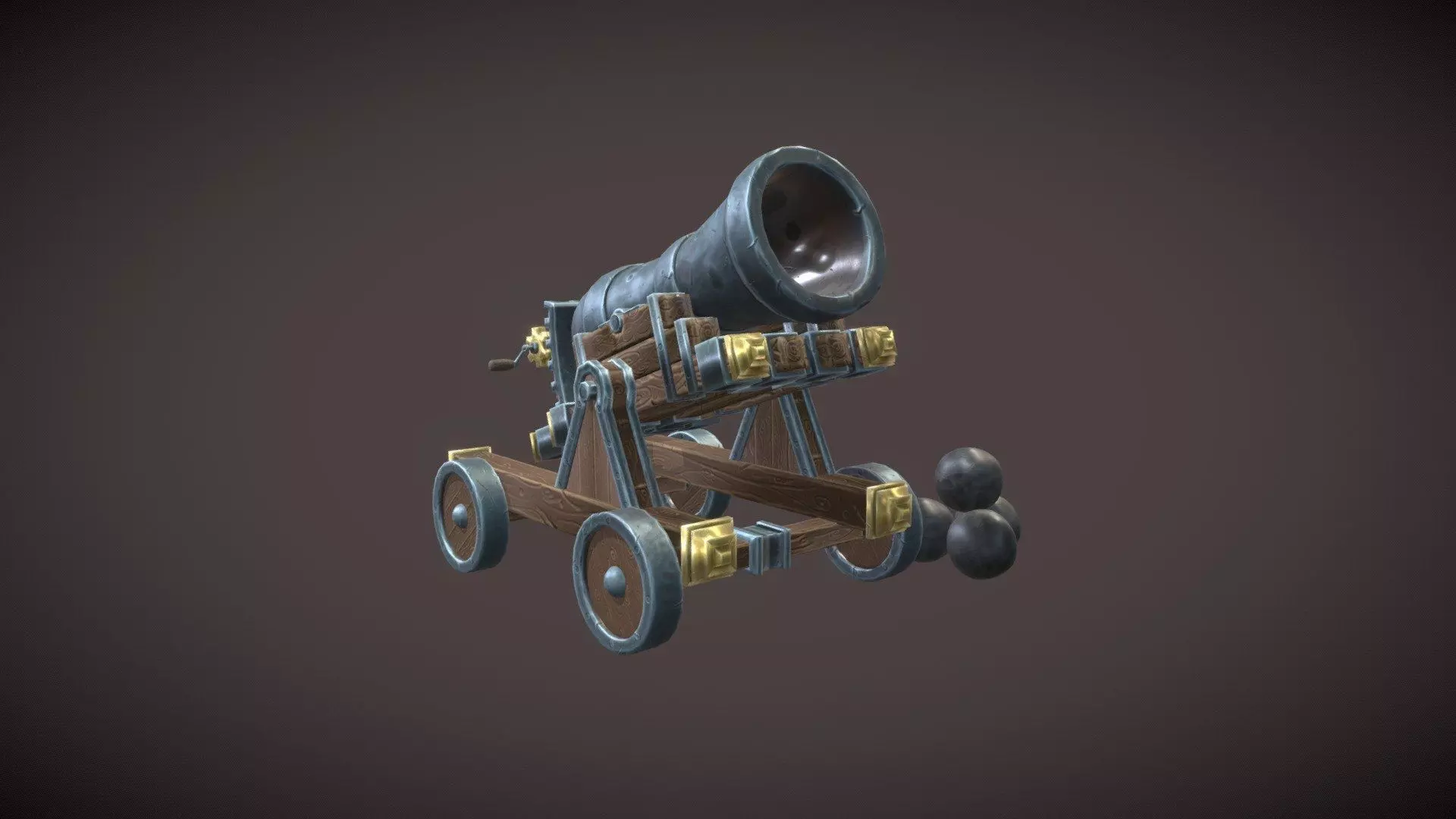 World War II Golden Cannon Low-poly 3D model_0