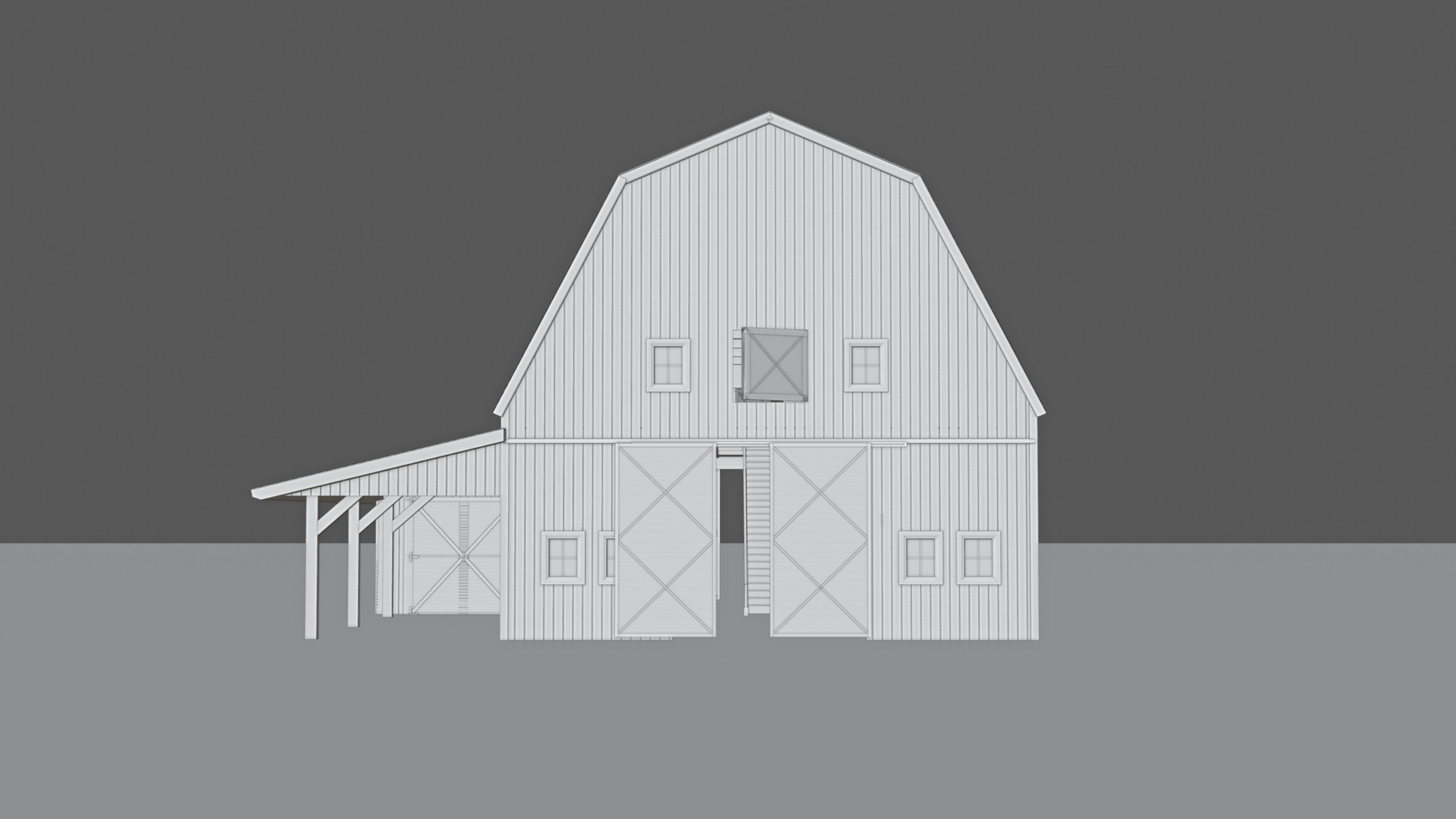 Red American Farm Barn 3D model_8