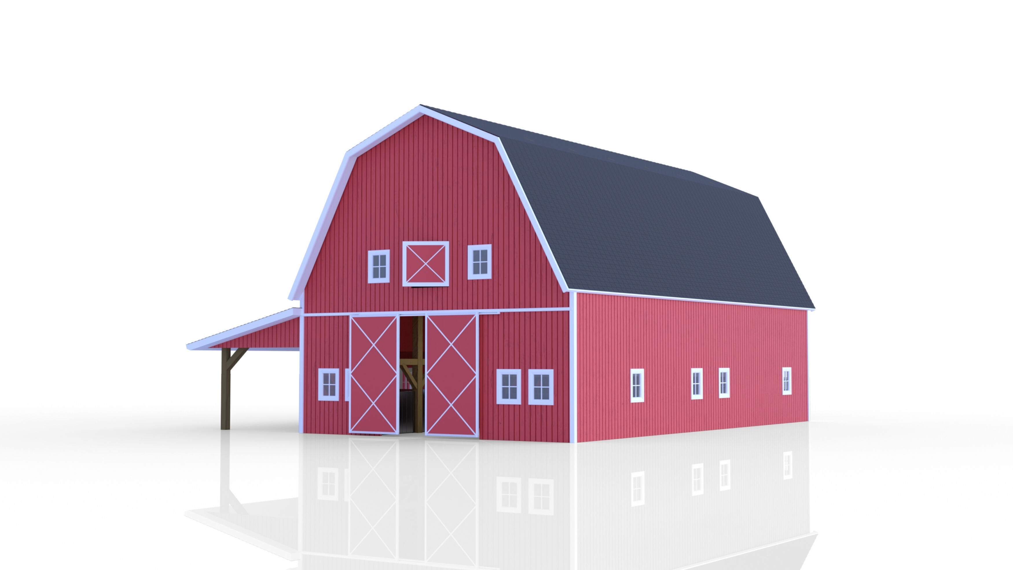 Red American Farm Barn 3D model_3