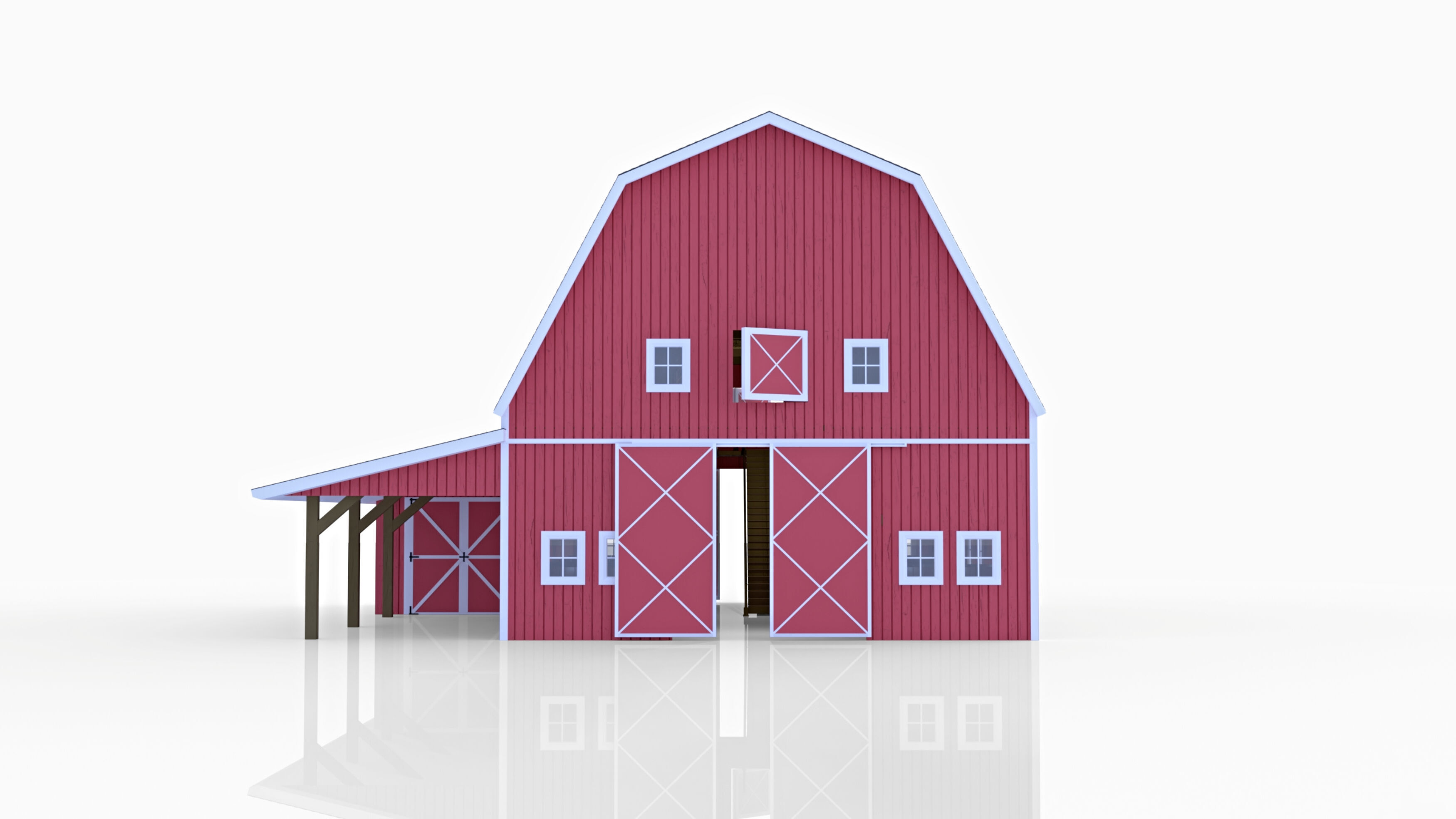 Red American Farm Barn 3D model_2