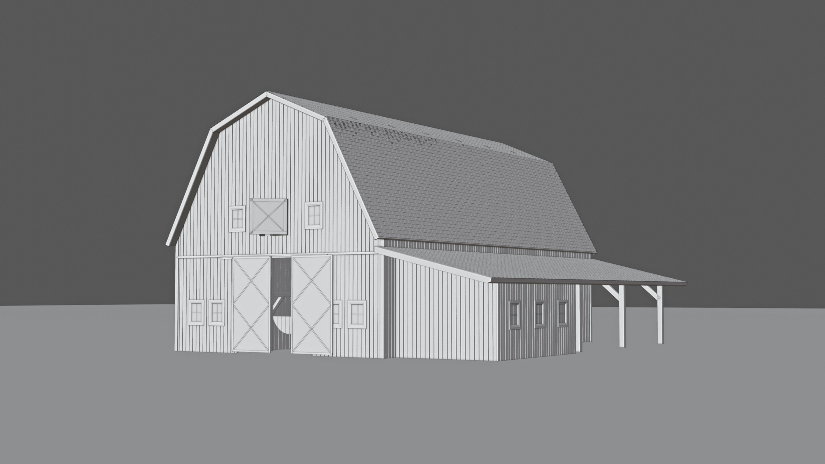 Red American Farm Barn 3D model_11
