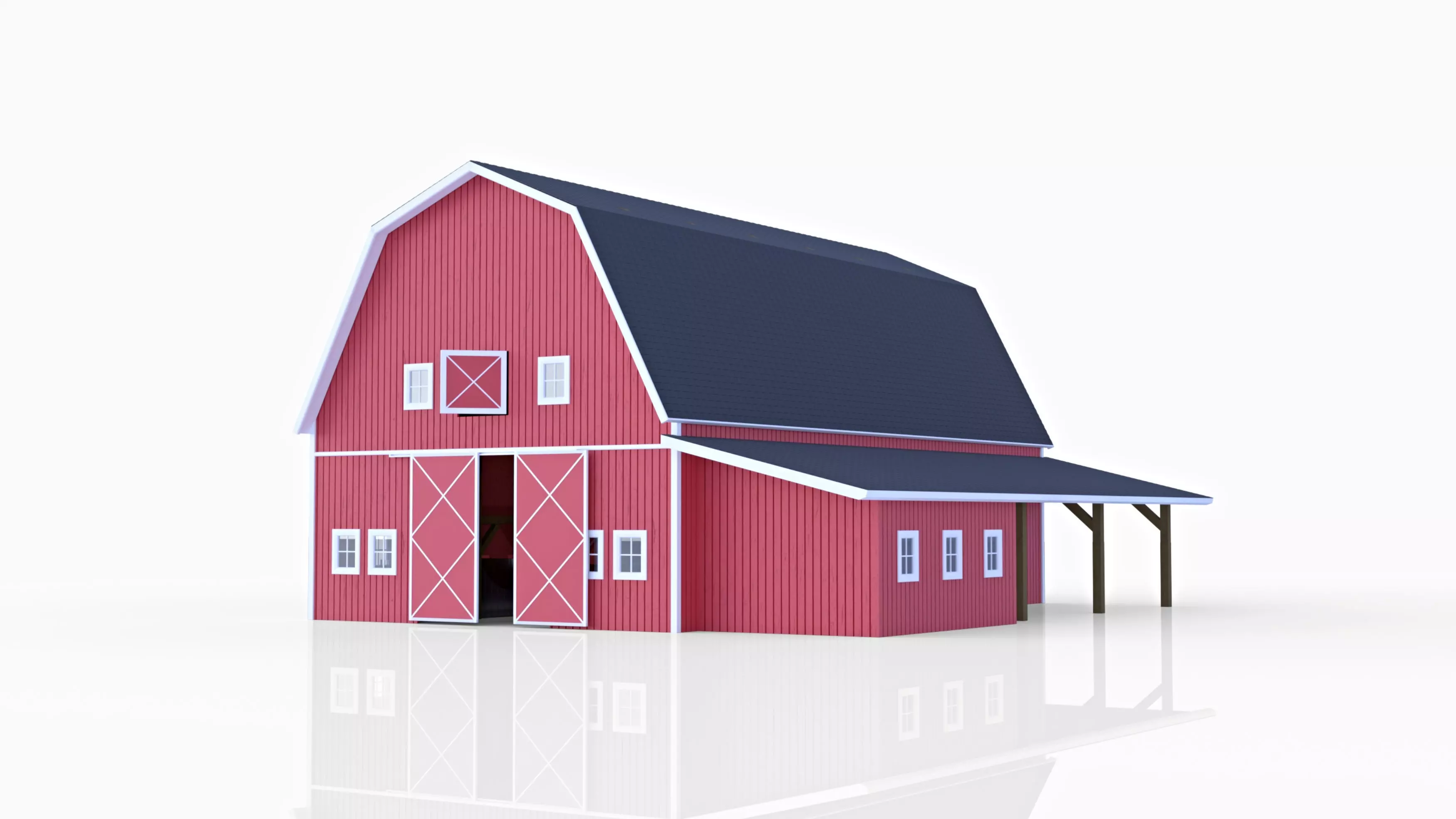 Red American Farm Barn 3D model_0