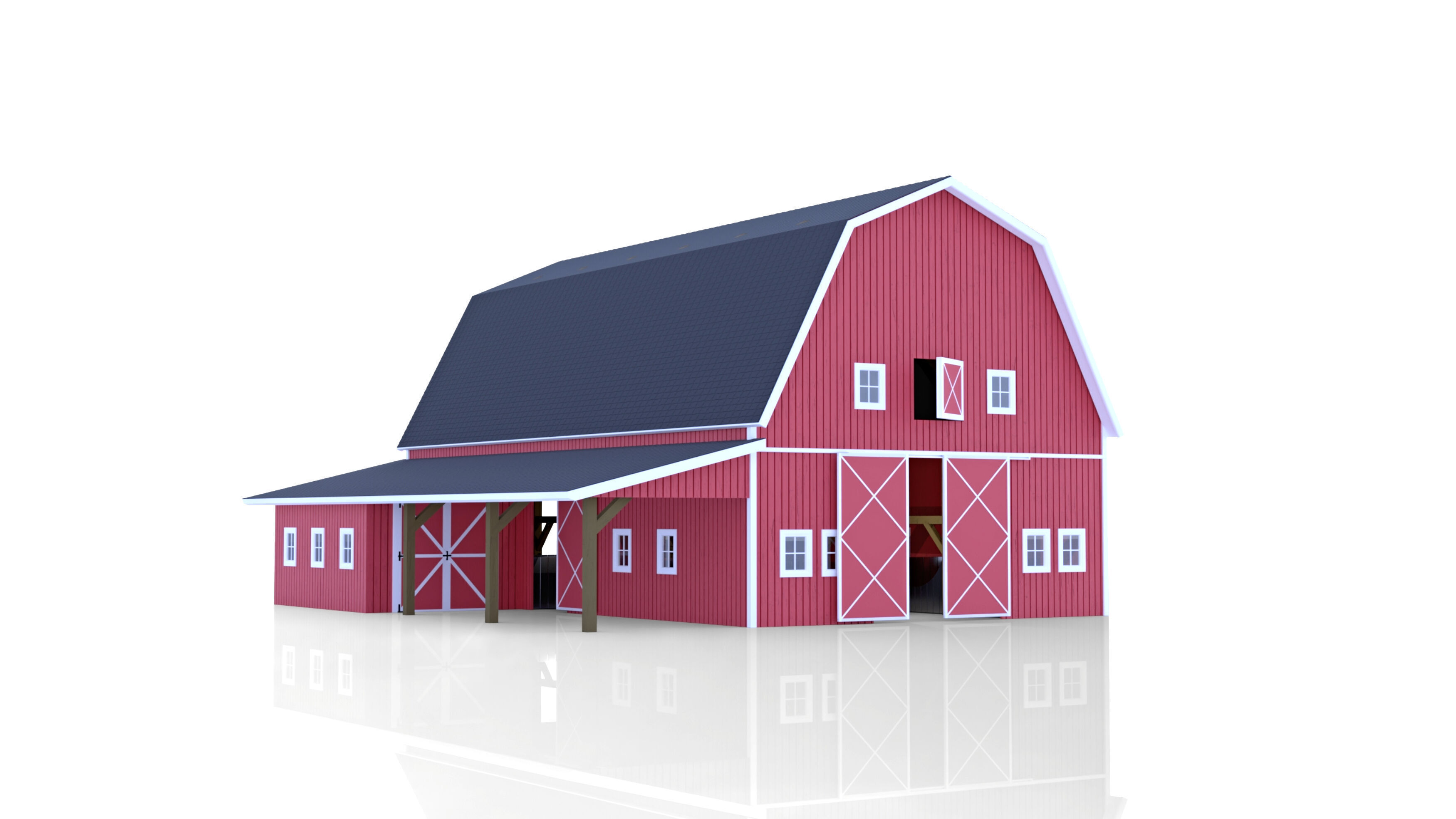 Red American Farm Barn 3D model_1