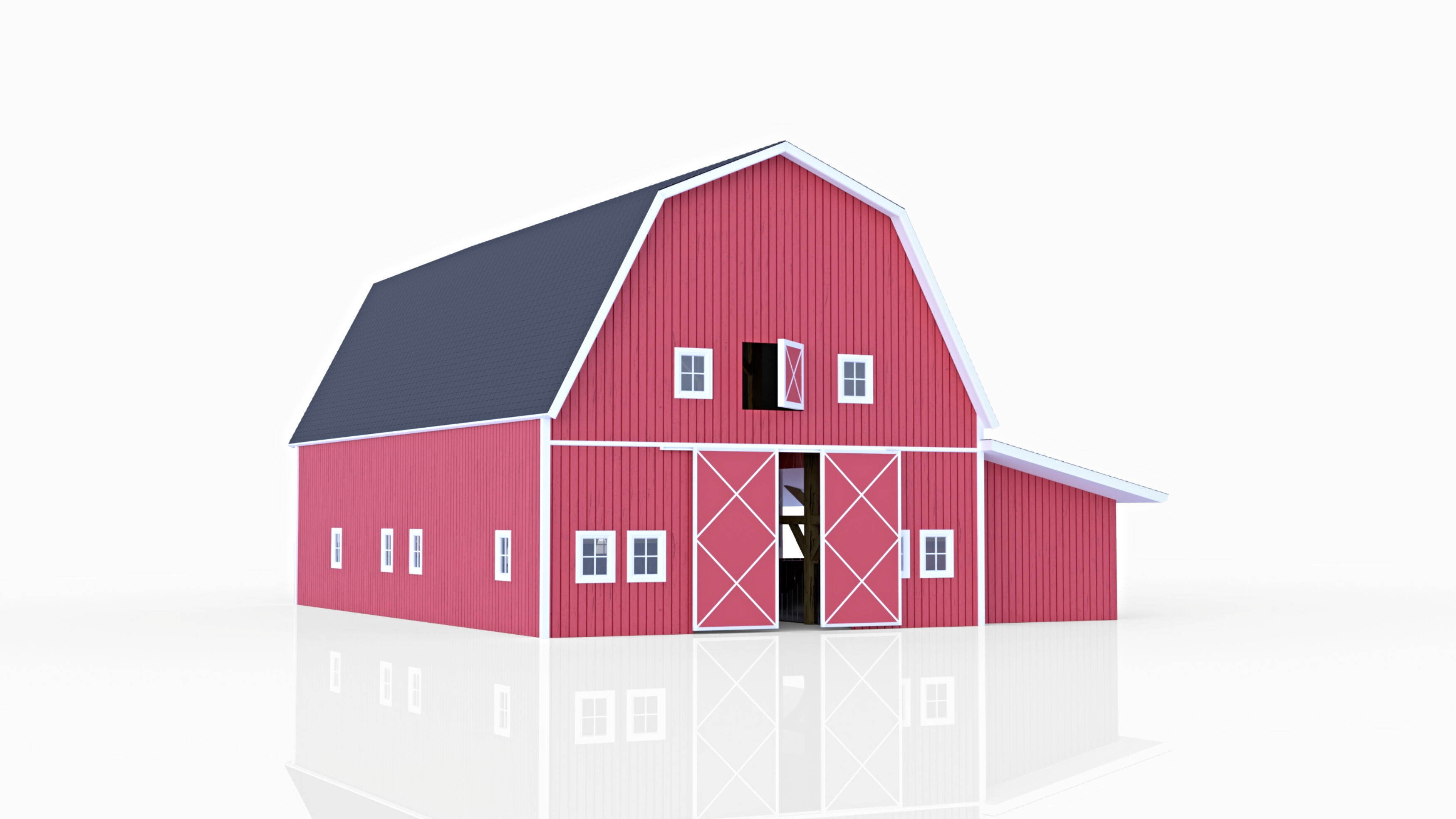 Red American Farm Barn 3D model_4