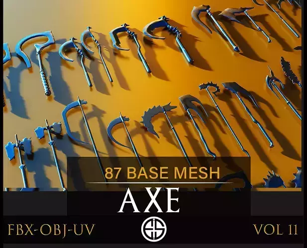 87 Weapons -Axe Base Mesh -Axe-Cold Weapons-UV-Vol 11