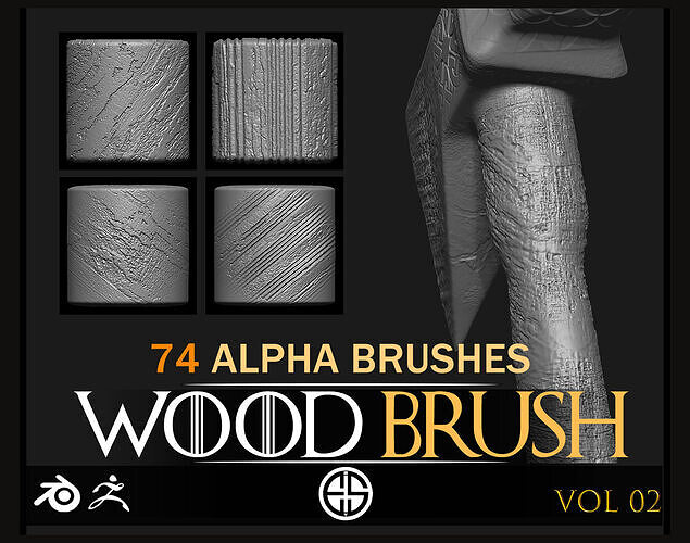 74 Brush-Wood-Blender Brush-Alpha Pack- Wood Alpha Brushes-Vol 2 Texture