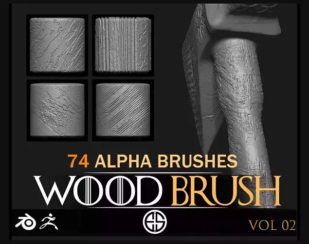 74 Brush-Wood-Blender Brush-Alpha Pack- Wood Alpha Brushes-Vol 2