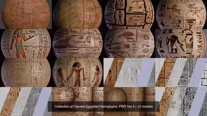 Collection of Carved Egyptian Hieroglyphs  PBR Vol 3