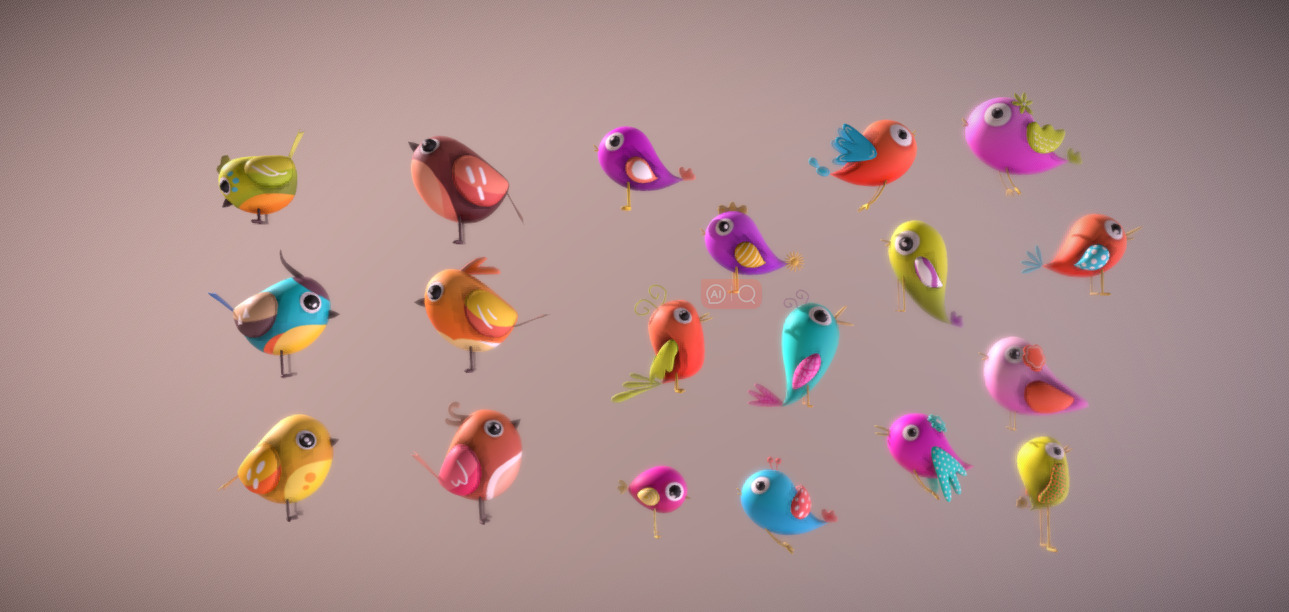 cartoon bird Low-poly 3D model_1