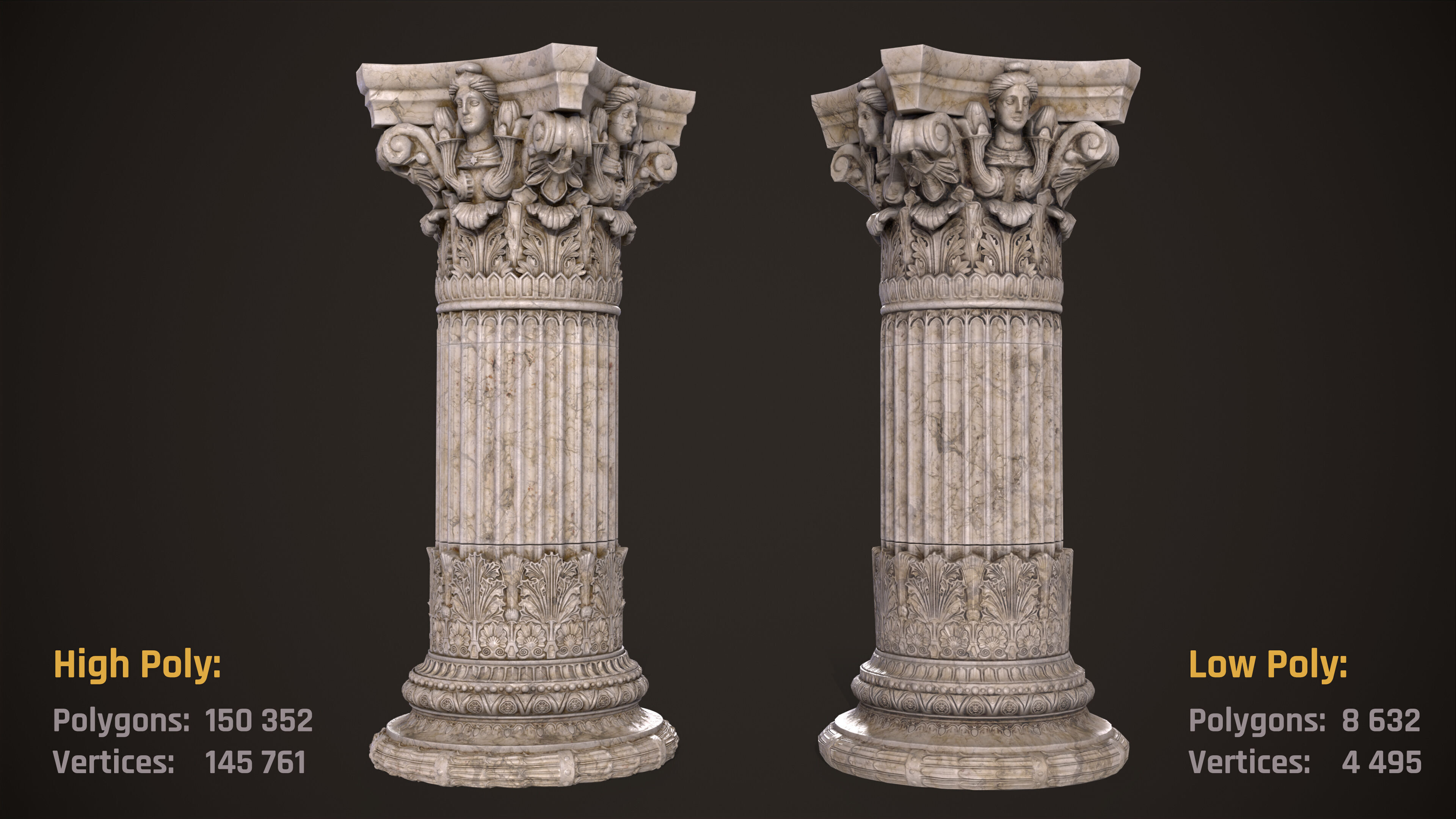 Corinthian Order Hight Low Poly Low-poly 3D model_1