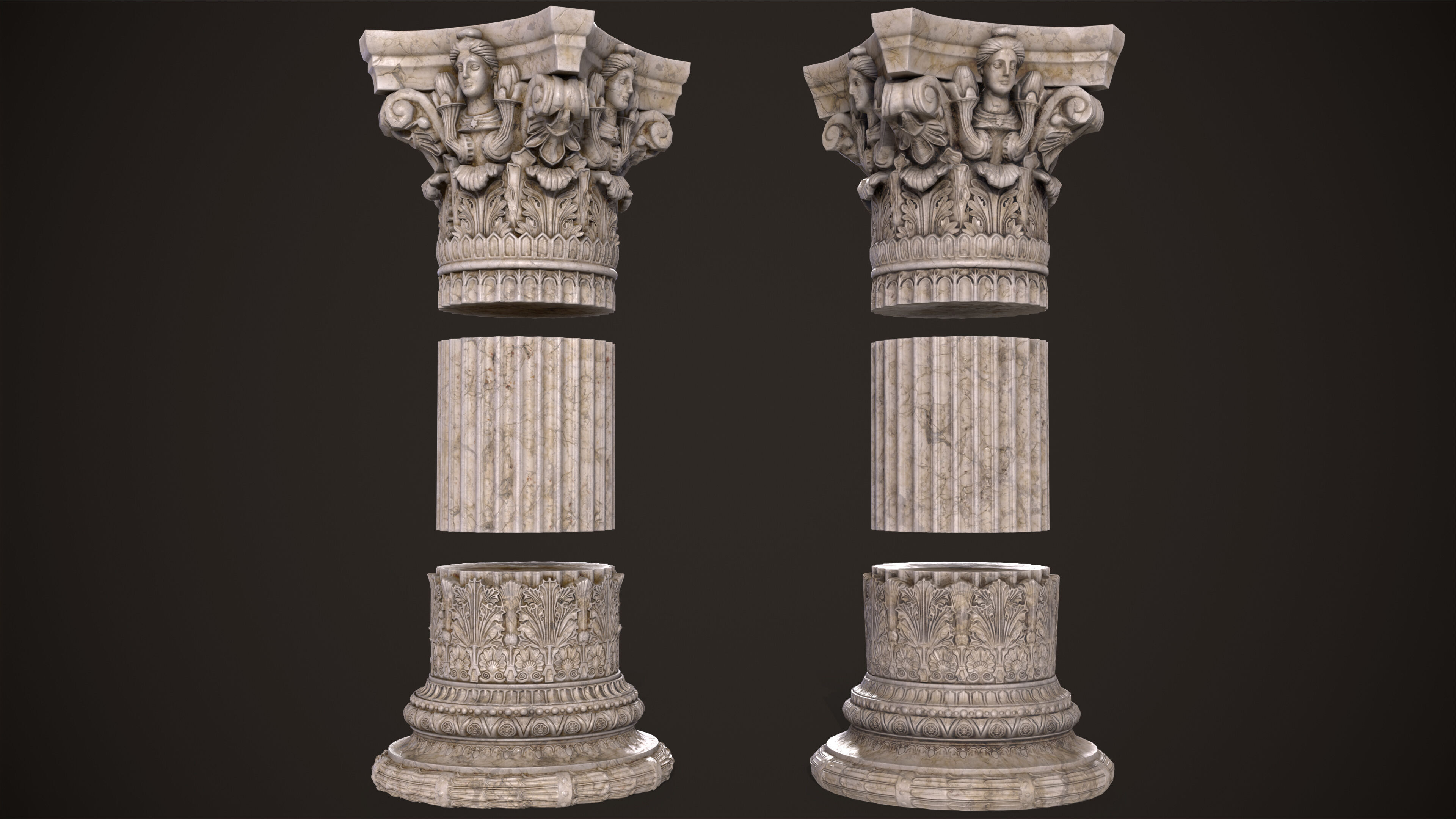 Corinthian Order Hight Low Poly Low-poly 3D model_2