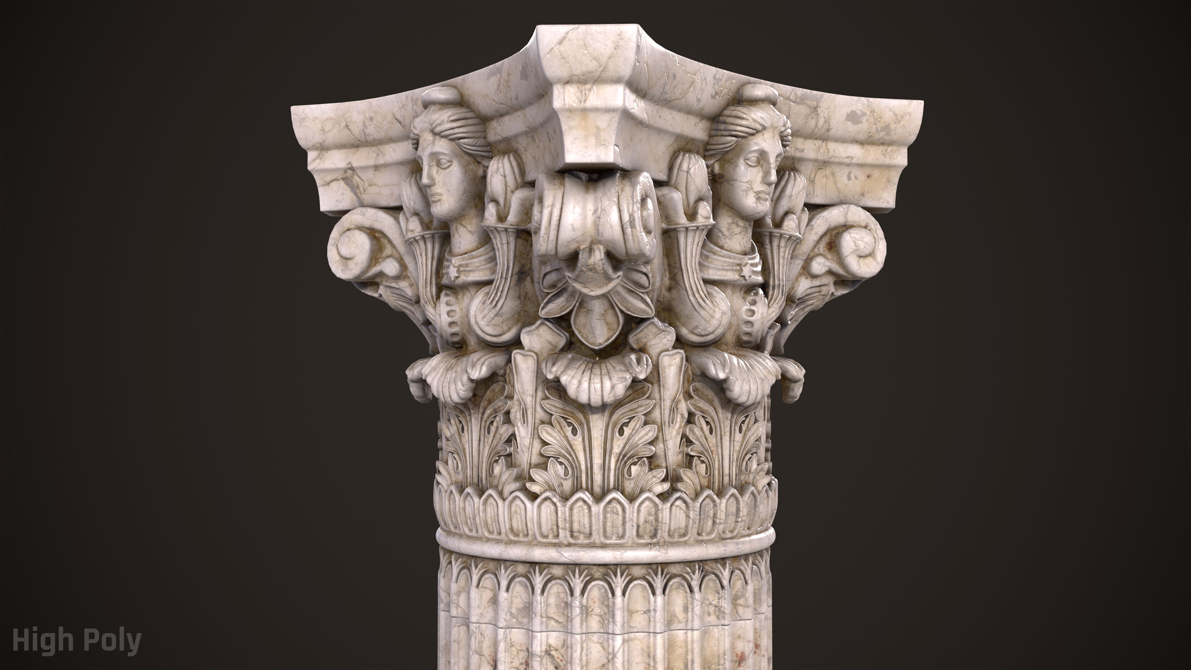 Corinthian Order Hight Low Poly Low-poly 3D model_11