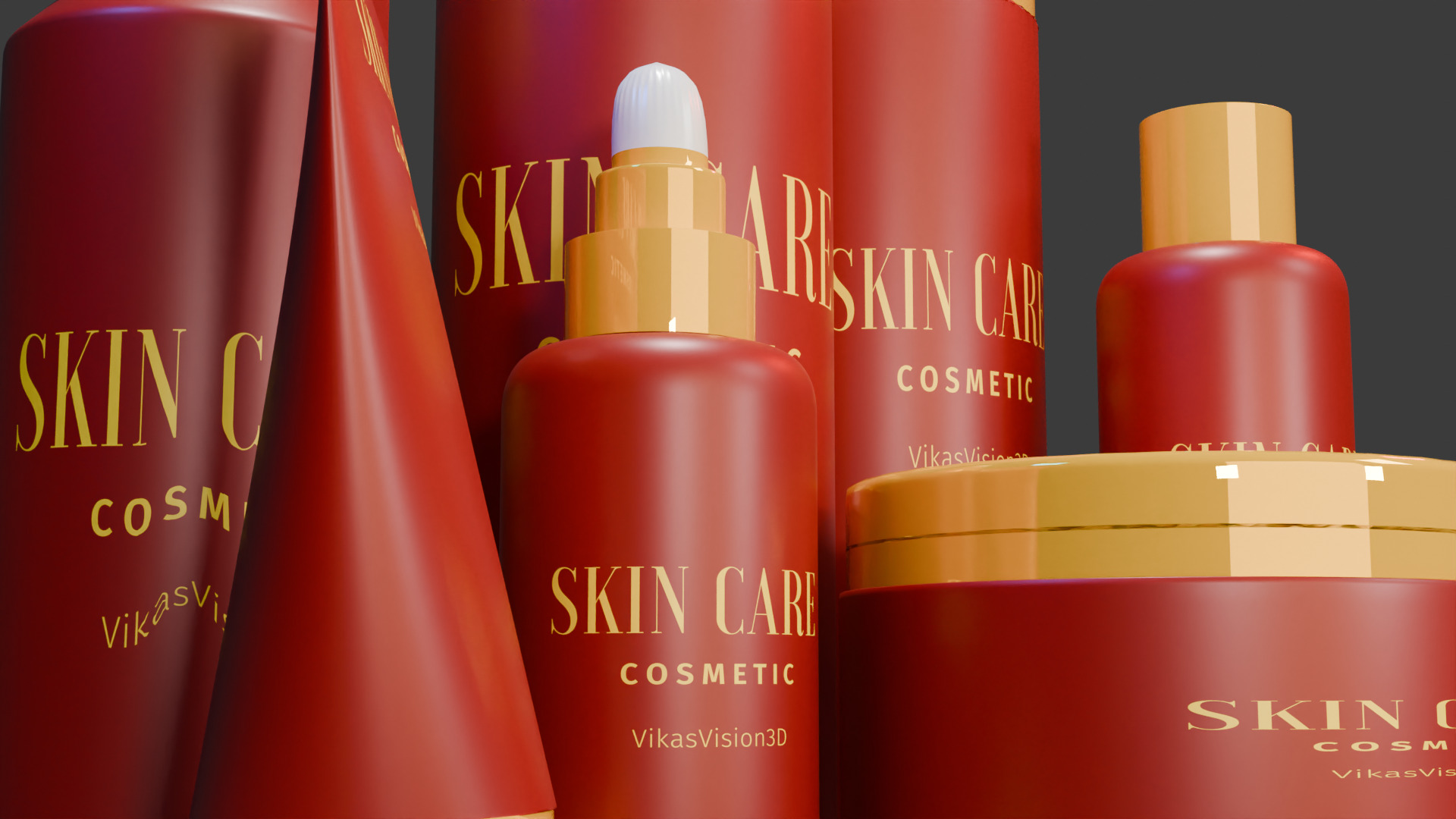 3D Cosmetic Product Mockup Realistic Bottle and Tube Set Low-poly 3D model_9