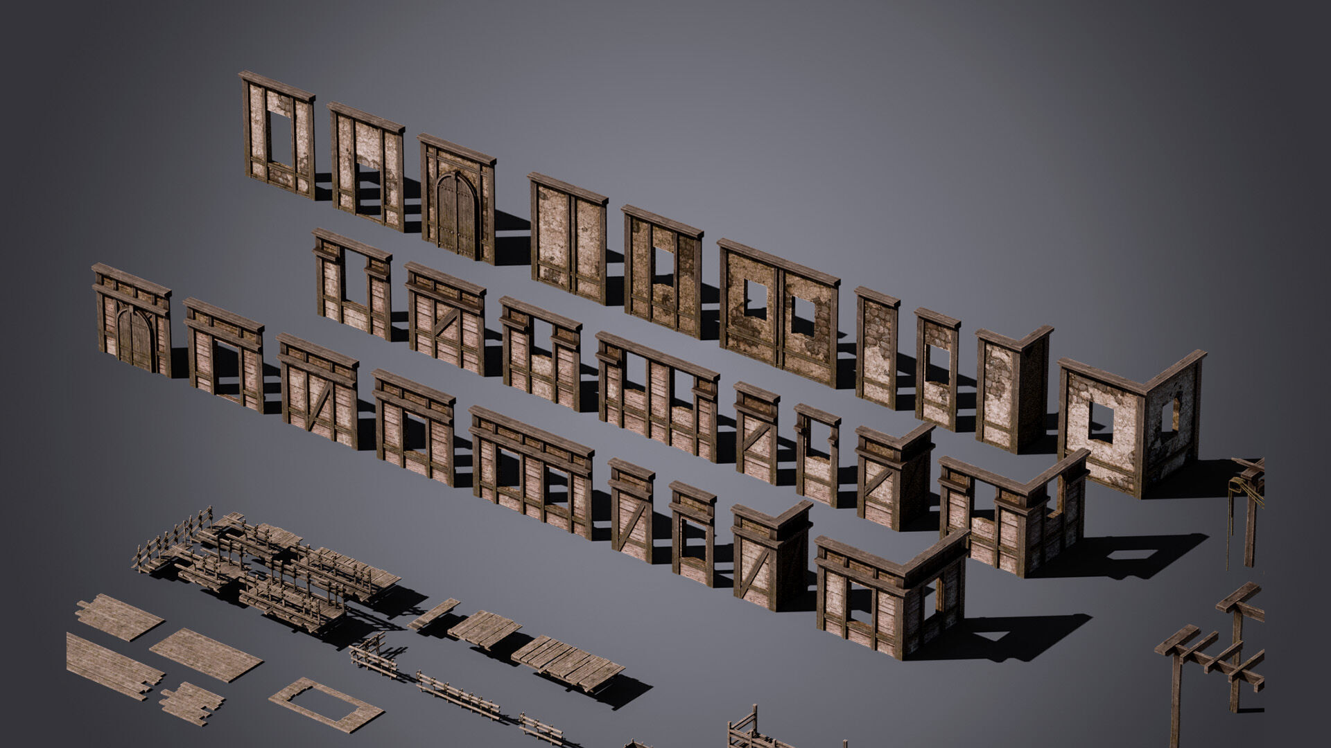 Medieval Houses Modular Kit Low-poly 3D model_3