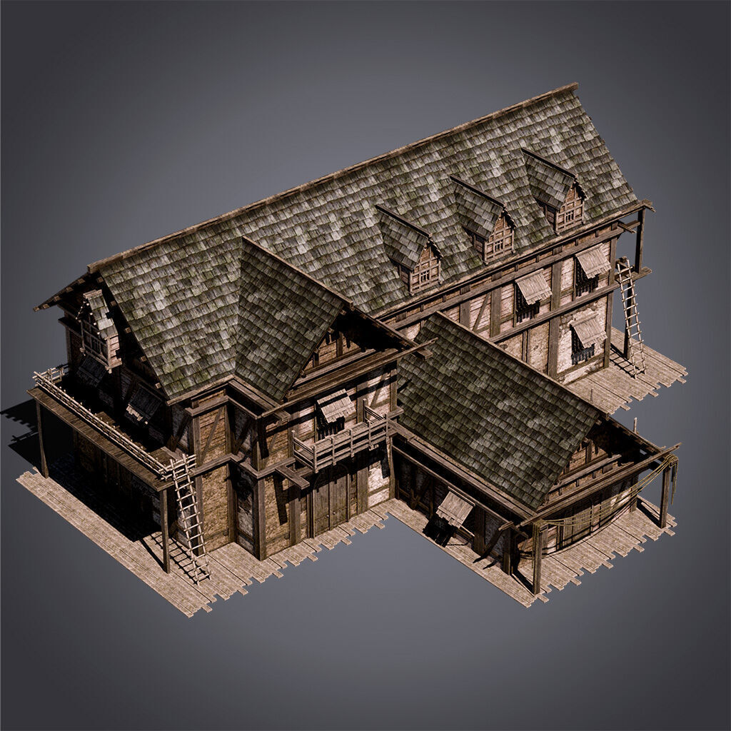 Medieval Houses Modular Kit Low-poly 3D model_10