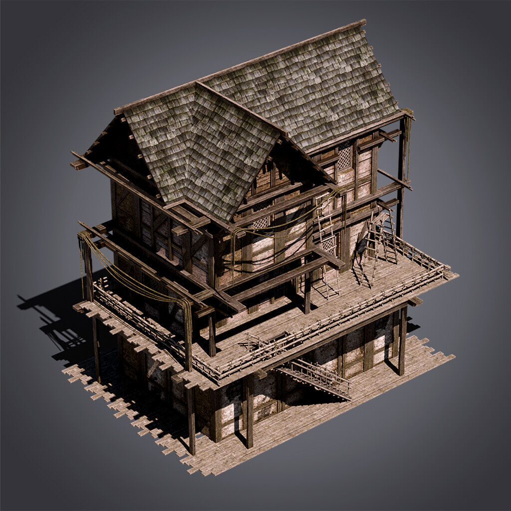 Medieval Houses Modular Kit Low-poly 3D model_9