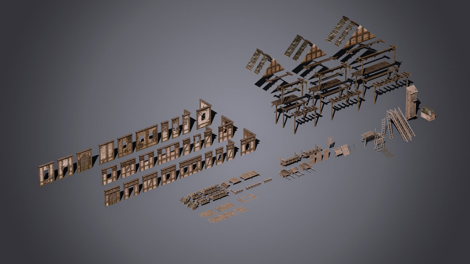 Medieval Houses Modular Kit Low-poly 3D model_1