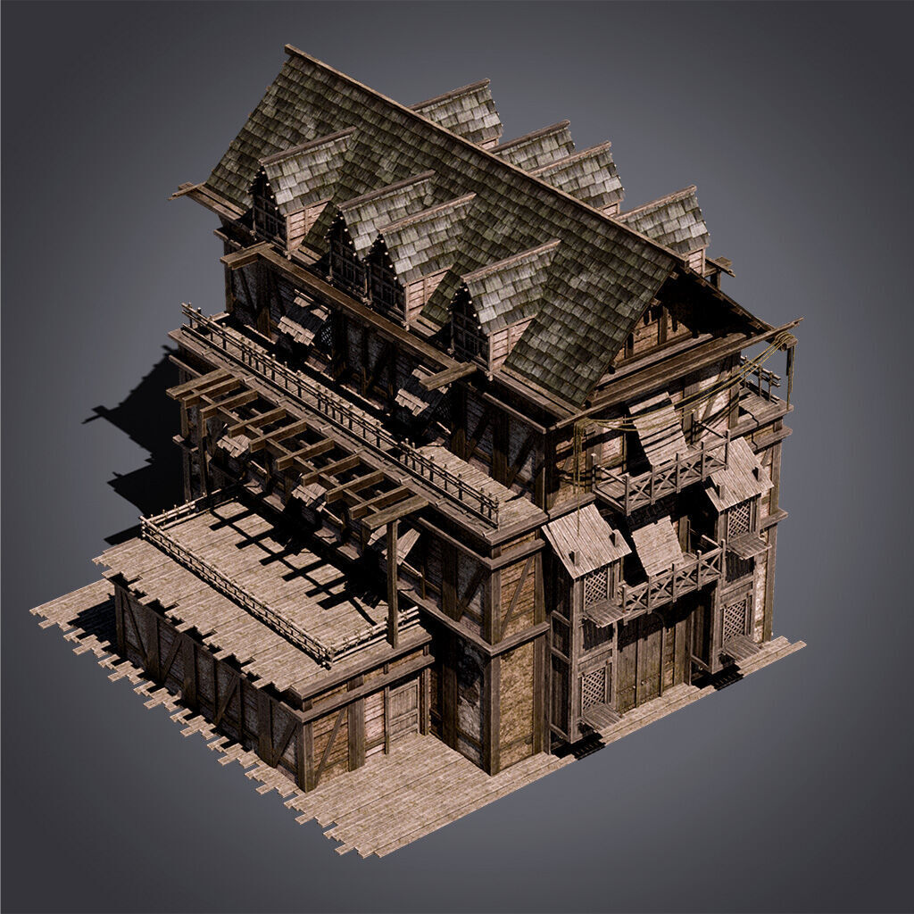 Medieval Houses Modular Kit Low-poly 3D model_11