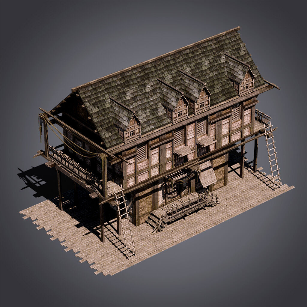 Medieval Houses Modular Kit Low-poly 3D model_7