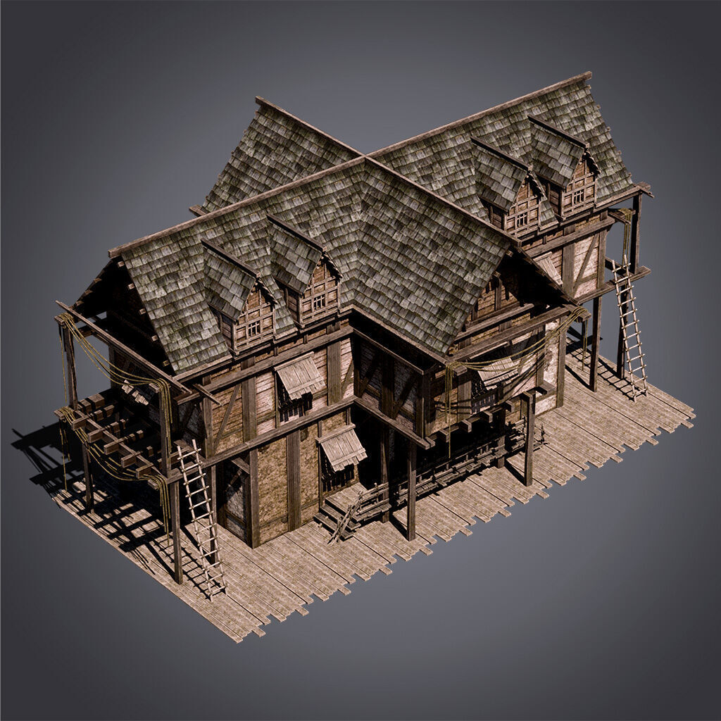 Medieval Houses Modular Kit Low-poly 3D model_12
