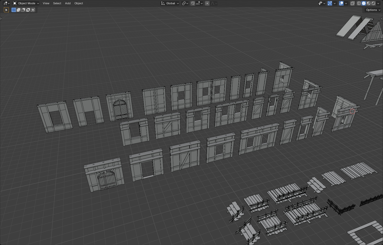 Medieval Houses Modular Kit Low-poly 3D model_14