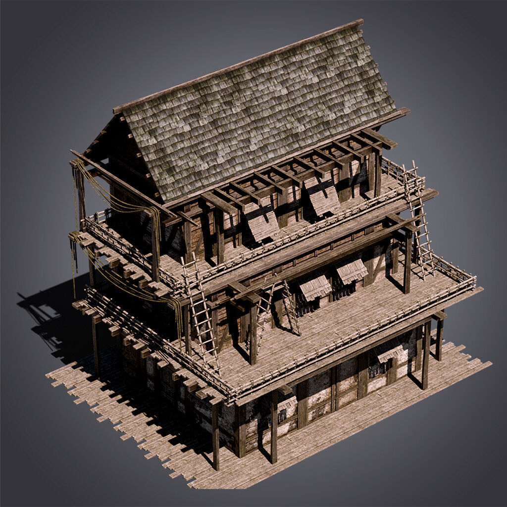 Medieval Houses Modular Kit Low-poly 3D model_8