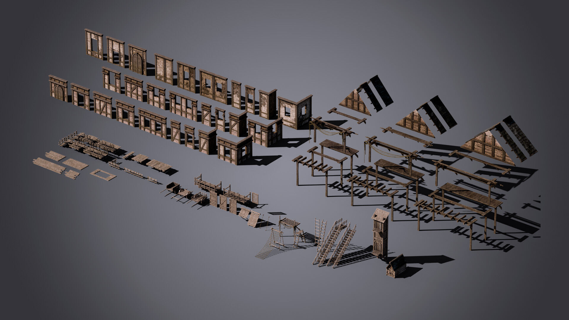 Medieval Houses Modular Kit Low-poly 3D model_2