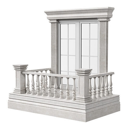 Classical Window Balcony with Marble Baluster Detailing  3D model