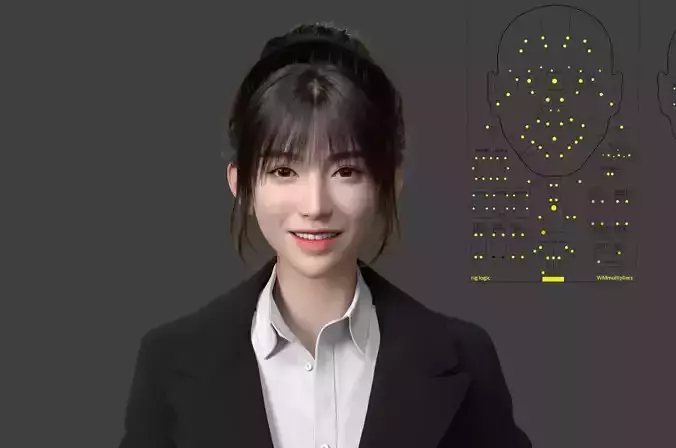 A realistic virtual character of a young female teacher