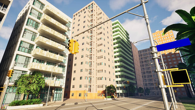 City Downtown Skyscraper Street - Unreal - Lot 10 Low-poly 3D model