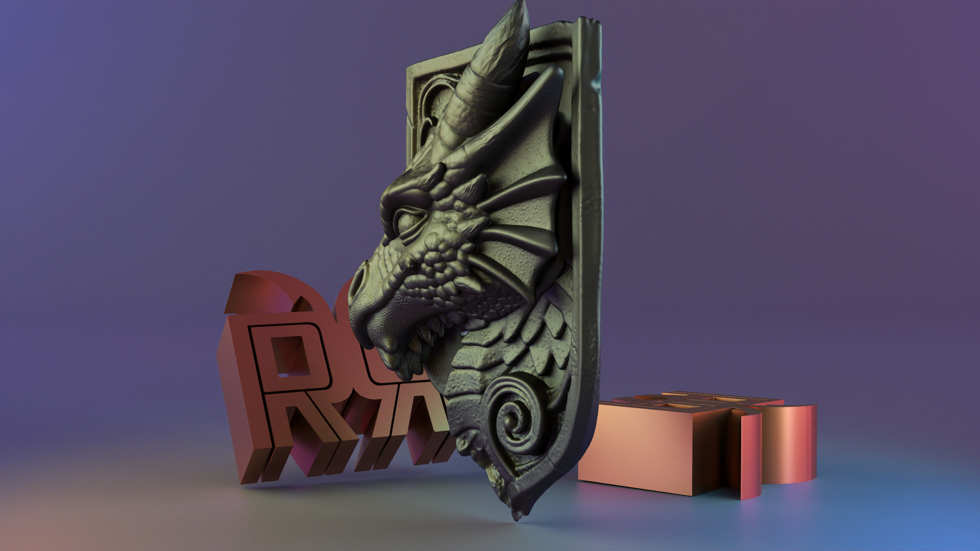 Ancient Dragon Wall Relief  Stone Sculpture Style 3D print model_7