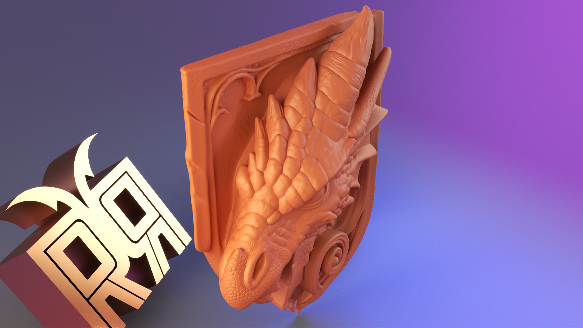 Ancient Dragon Wall Relief  Stone Sculpture Style 3D print model_10