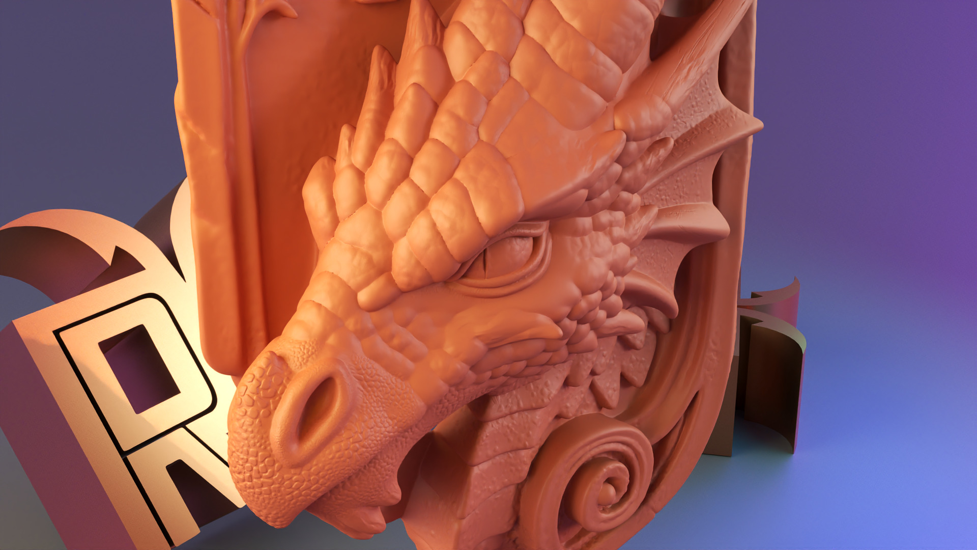 Ancient Dragon Wall Relief  Stone Sculpture Style 3D print model_2