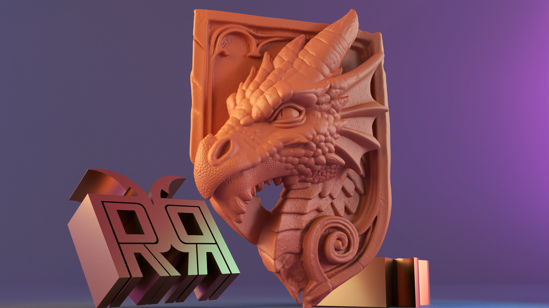 Ancient Dragon Wall Relief  Stone Sculpture Style 3D print model_8
