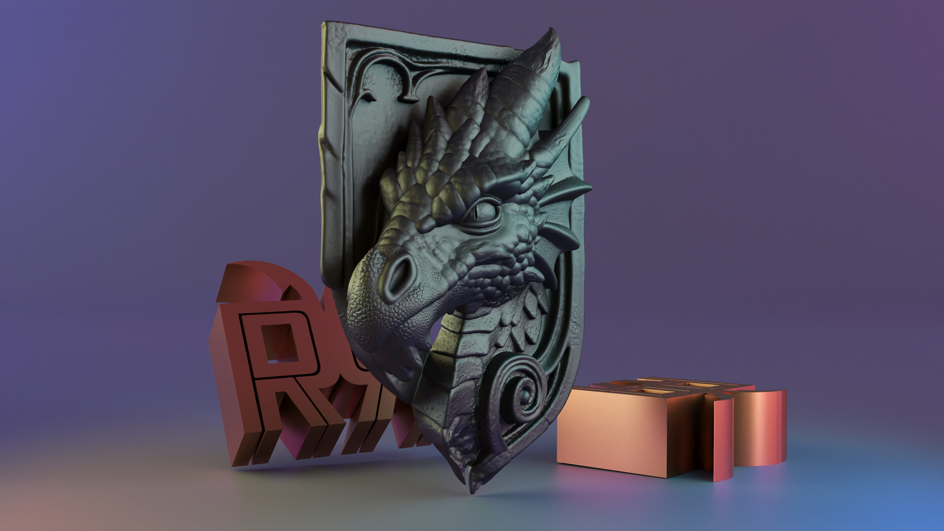 Ancient Dragon Wall Relief  Stone Sculpture Style 3D print model_4