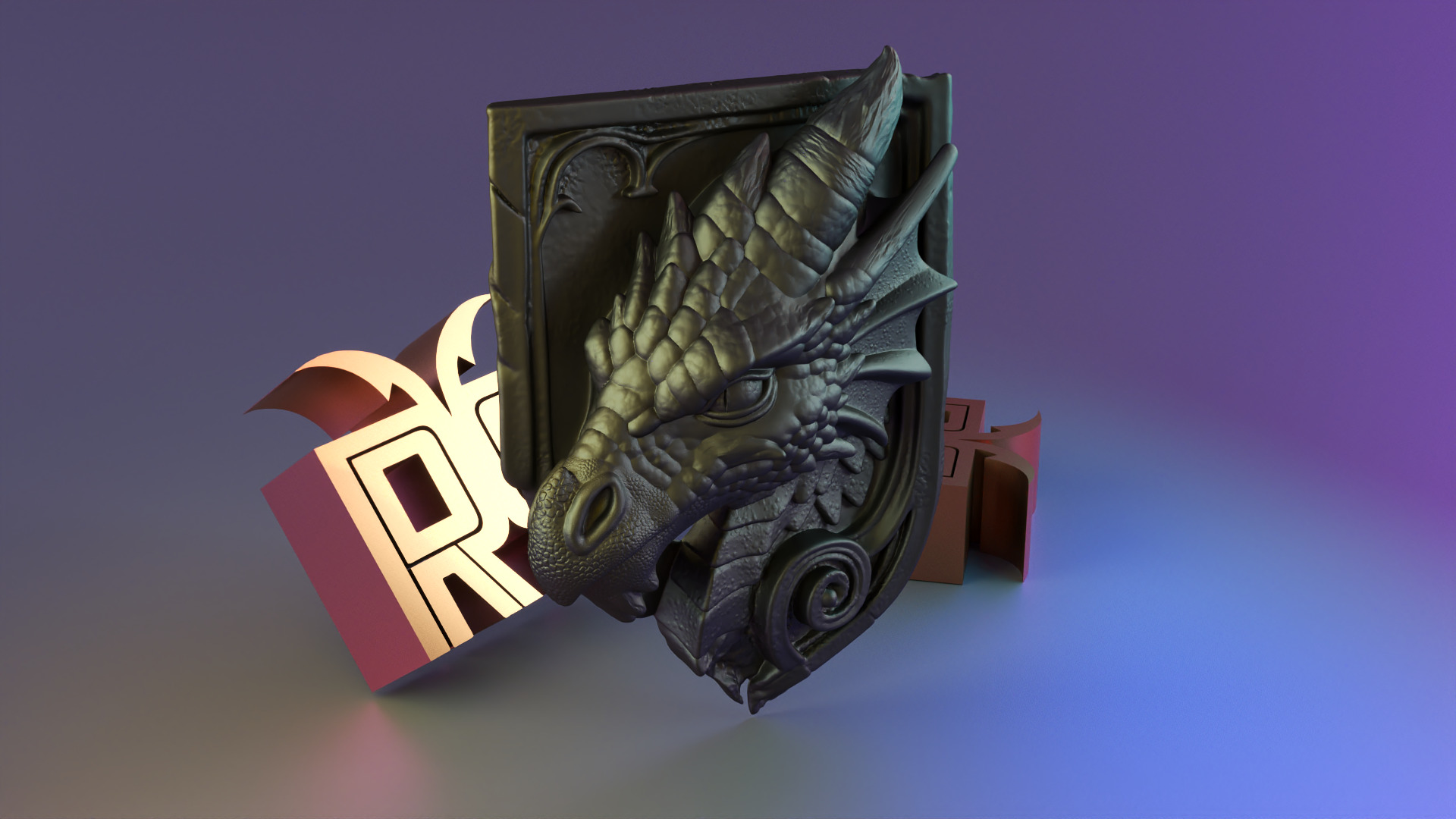 Ancient Dragon Wall Relief  Stone Sculpture Style 3D print model_11