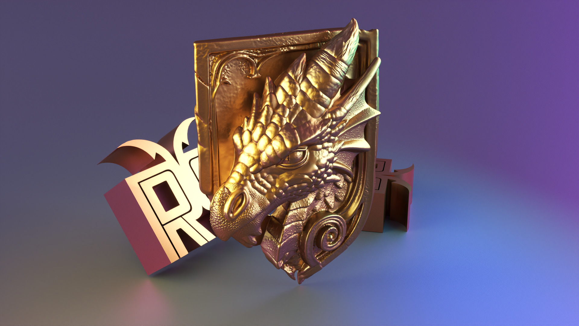 Ancient Dragon Wall Relief  Stone Sculpture Style 3D print model_1