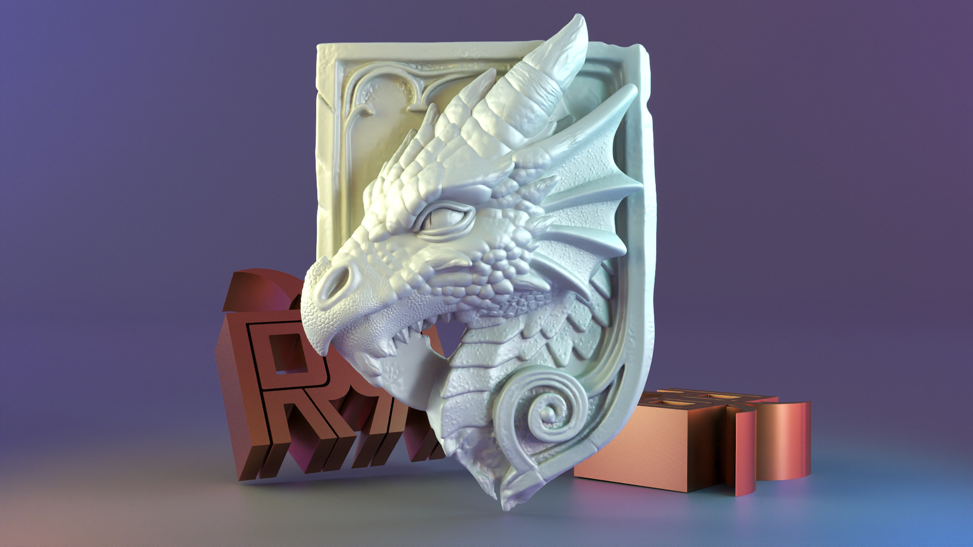 Ancient Dragon Wall Relief  Stone Sculpture Style 3D print model_3