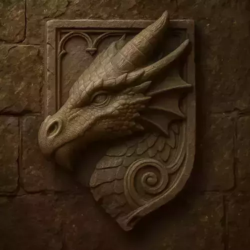 Ancient Dragon Wall Relief  Stone Sculpture Style 3D print model